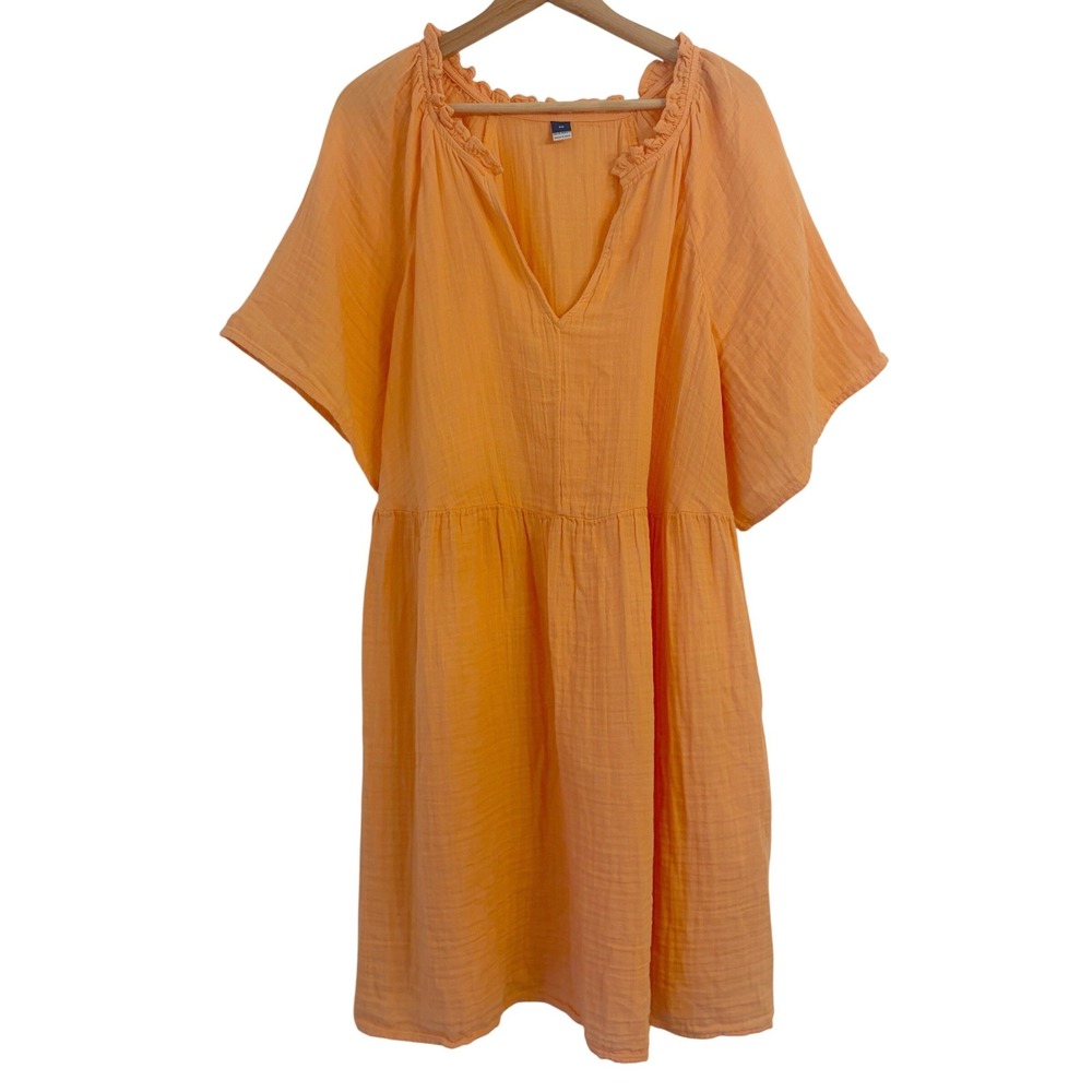 Old Navy Crinkle Gauze Swing Dress 2X Orange Cotton Mini Ruffle Coverup Beachy
